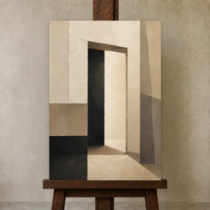 Contemporary Doorway Minimal Office Wall Art Canvas Print shown in Studio Easel