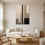 Neutral Linear Minimal Office Wall Art Canvas Print styled in a refined neutral interior