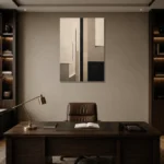 Neutral Linear Minimal Office Wall Art Canvas Print displayed in a contemporary gallery-inspired room