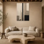Neutral Linear Minimal Office Wall Art Canvas Print presented in a sophisticated home setting