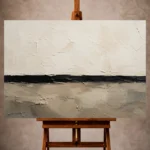 Serene neutral Minimal Office Wall Art print featuring sculptural plaster planes and a black horizon line for elegant interiors