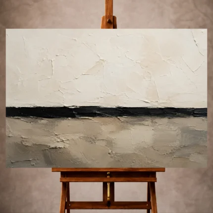 Serene neutral Minimal Office Wall Art print featuring sculptural plaster planes and a black horizon line for elegant interiors