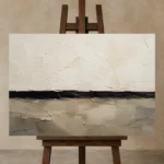 Serene Horizon Minimal Office Wall Art Canvas Print displayed on a studio easel
