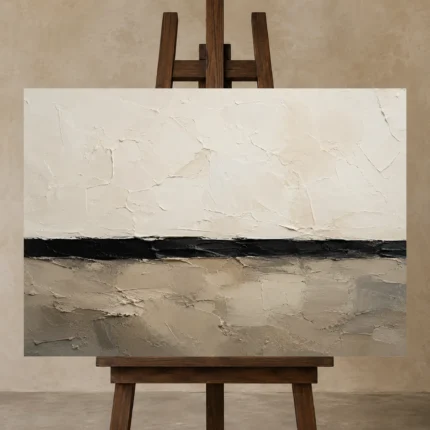Serene Horizon Minimal Office Wall Art Canvas Print displayed on a studio easel