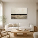 Serene Horizon Minimal Office Wall Art Canvas Print styled in a refined neutral interior