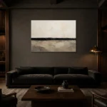 Serene Horizon Minimal Office Wall Art Canvas Print shown in a warm modern interior