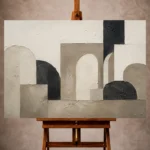 Neutral architectural Minimal Office Wall Art print featuring abstract arches and stone-inspired forms for elegant interiors