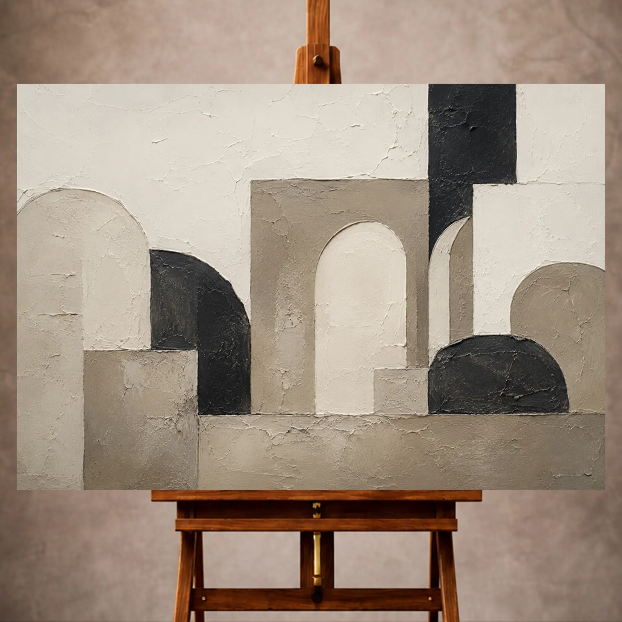 Premium Wall Art Yatay Html Edition – 0ffice042 Image 1 Neutral architectural Minimal Office Wall Art print featuring abstract arches and stone-inspired forms for elegant interiors