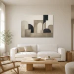 Panoramic Architectural Minimal Office Wall Art Canvas Print styled in a refined neutral interior