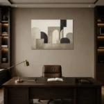 Panoramic Architectural Minimal Office Wall Art Canvas Print displayed in a contemporary gallery-inspired room