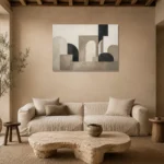 Panoramic Architectural Minimal Office Wall Art Canvas Print presented in a sophisticated home setting