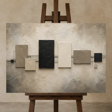 Quiet Geometric Minimal Office Wall Art Canvas Print displayed on a studio easel