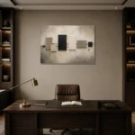 Quiet Geometric Minimal Office Wall Art Canvas Print displayed in a contemporary gallery-inspired room