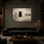 Quiet Geometric Minimal Office Wall Art Canvas Print shown in a warm modern interior