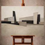 Serene neutral Minimal Office Wall Art print featuring elongated architectural forms for elegant interiors