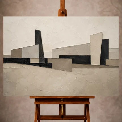 Serene neutral Minimal Office Wall Art print featuring elongated architectural forms for elegant interiors