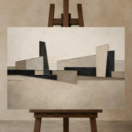 Serene Architectural Minimal Office Wall Art Canvas Print displayed on a studio easel