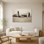 Serene Architectural Minimal Office Wall Art Canvas Print styled in a refined neutral interior