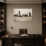 Serene Architectural Minimal Office Wall Art Canvas Print displayed in a contemporary gallery-inspired room