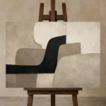 Quiet Luxury Organic Minimal Office Wall Art Canvas Print displayed on a studio easel