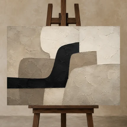 Quiet Luxury Organic Minimal Office Wall Art Canvas Print displayed on a studio easel