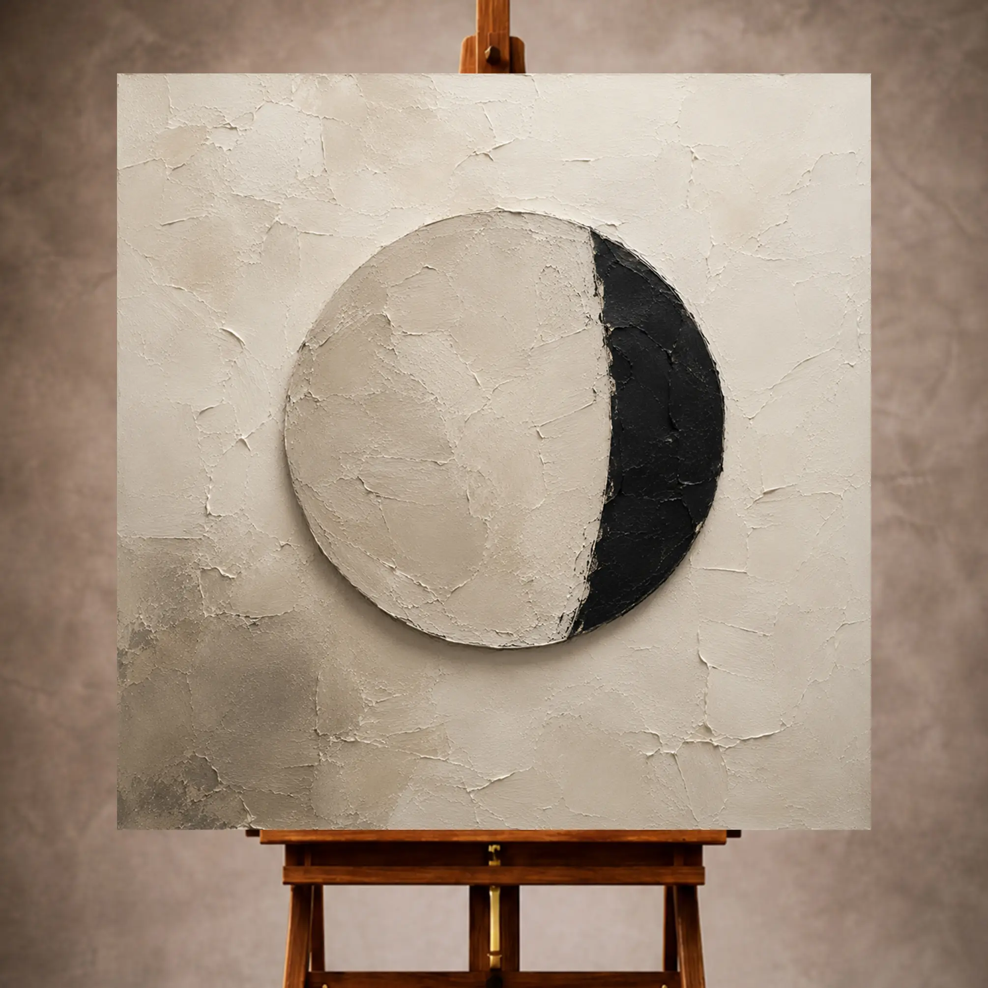 Premium Wall Art Kare Html Edition – 0ffice046 Image 1 Refined neutral Minimal Office Wall Art print featuring a sculptural circular form for elegant interiors