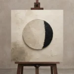 Sculptural Circle Minimal Office Wall Art Canvas Print displayed on a studio easel