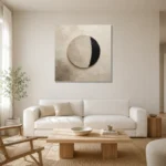 Sculptural Circle Minimal Office Wall Art Canvas Print styled in a refined neutral interior