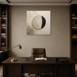 Sculptural Circle Minimal Office Wall Art Canvas Print displayed in a contemporary gallery-inspired room