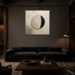 Sculptural Circle Minimal Office Wall Art Canvas Print shown in a warm modern interior
