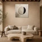 Sculptural Circle Minimal Office Wall Art Canvas Print presented in a sophisticated home setting
