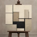 Architectural Balance Minimal Office Wall Art Canvas Print displayed on a studio easel