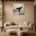 Serene Curved Minimal Office Wall Art Canvas Print presented in a sophisticated home setting