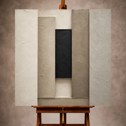 Timeless neutral Minimal Office Wall Art print featuring textured vertical slabs and a recessed central form for elegant interiors