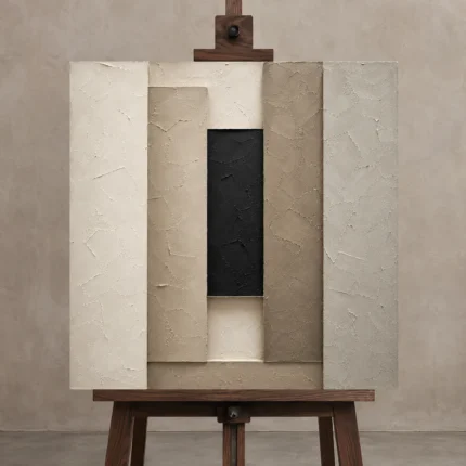 Timeless Slab Composition Minimal Office Wall Art Canvas Print displayed on a studio easel