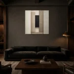 Timeless Slab Composition Minimal Office Wall Art Canvas Print shown in a warm modern interior