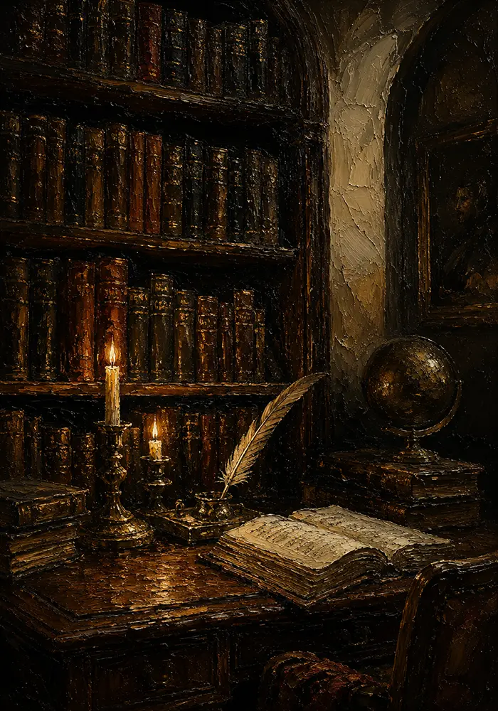 Moody Library Alcove Dark Academia Office Art Canvas Print