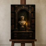 Moody Bust Study Dark Academia Office Art Canvas Print displayed on a studio easel