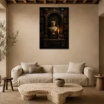 Moody Bust Study Dark Academia Office Art Canvas Print presented in a sophisticated home setting