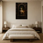 Moody Bust Study Dark Academia Office Art Canvas Print showcased in an elegant minimalist interior