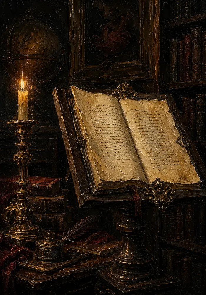 Candlelit Manuscript Dark Academia Office Art Canvas Print