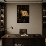Candlelit Manuscript Dark Academia Office Art Canvas Print displayed in a contemporary gallery-inspired room