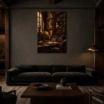 Sepia Scholarly Study Dark Academia Office Art Canvas Print shown in a warm modern interior