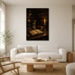 Candlelit Writing Table Dark Academia Office Art Canvas Print styled in a refined neutral interior
