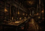 Moody Grand Library Dark Academia Office Art Canvas Print