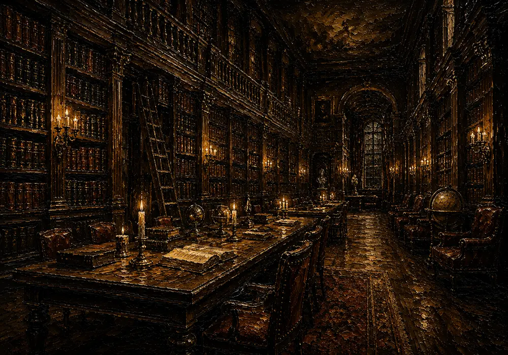 Moody Grand Library Dark Academia Office Art Canvas Print