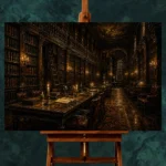 Moody Grand Library Dark Academia Office Art Canvas Print - Image 2
