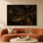 Moody Grand Library Dark Academia Office Art Canvas Print - Image 3