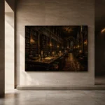 Moody Grand Library Dark Academia Office Art Canvas Print - Image 5
