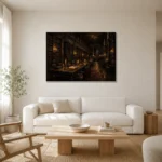 Moody Grand Library Dark Academia Office Art Canvas Print styled in a refined neutral interior